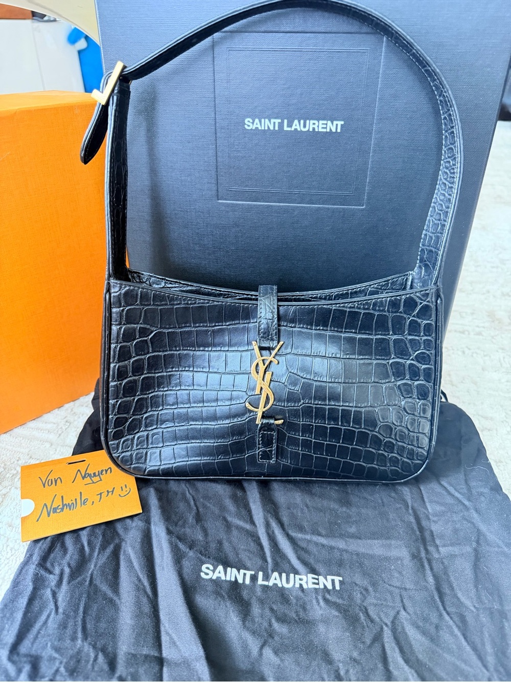 Saint Laurent 5A7 crocodile-effect shoulder bag